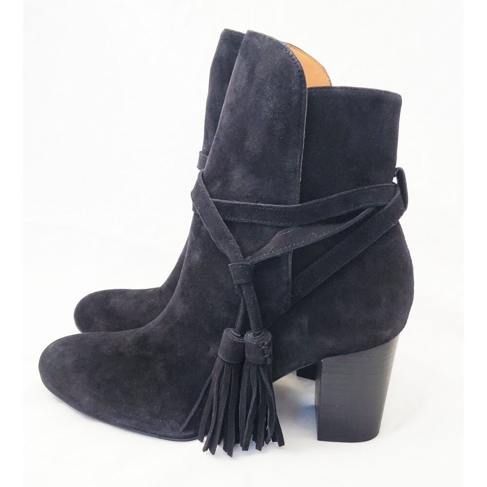 & Other Stories Womens Black Suede Leather Ankle Booties Heels Boots Tassels - Picture 11 of 11